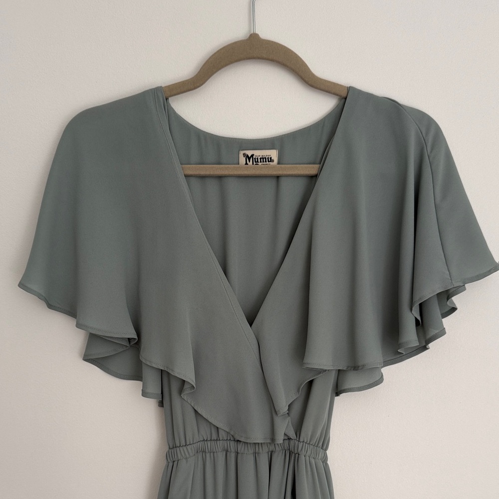 Show Me Your MuMu Sage Green Flutter Sleeve Midi Dress